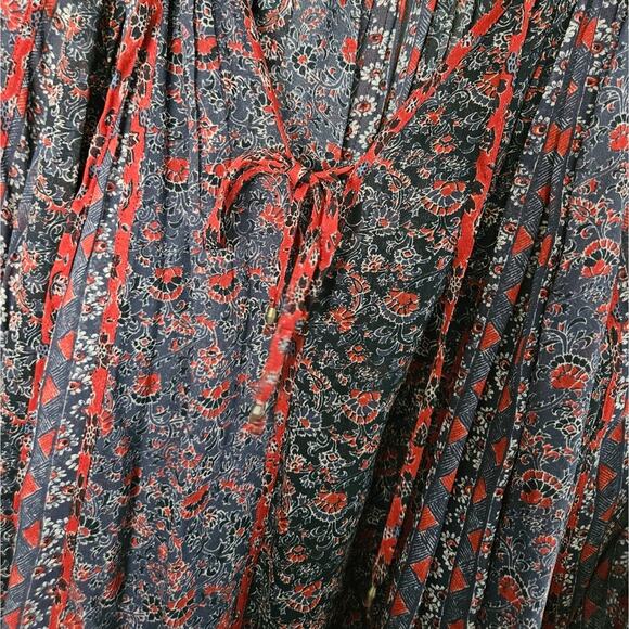 Ulla Johnson Women's Navy Red Floral Print Deetra Silk Peasant Blouse Size 6 - Picture 8 of 16